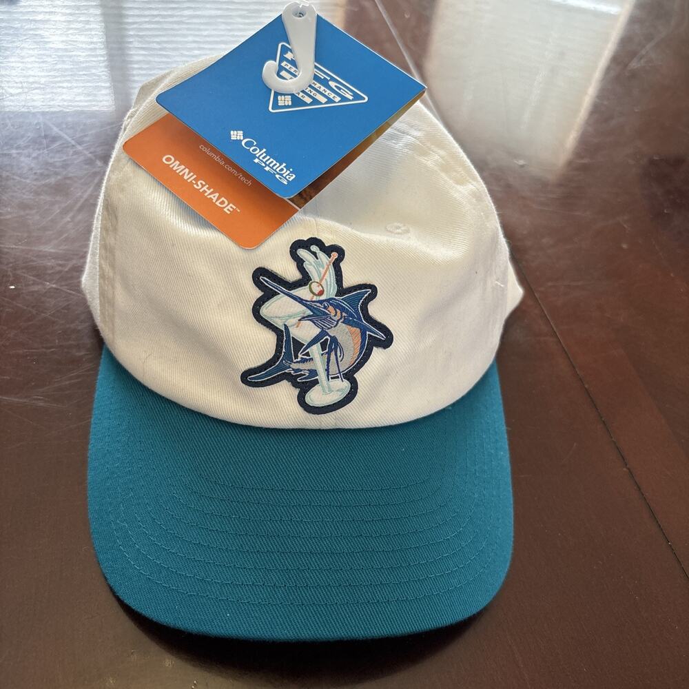 Columbia PFG Baseball Hat Cap Marlin Fish White & Blue Adjustable Adult Size